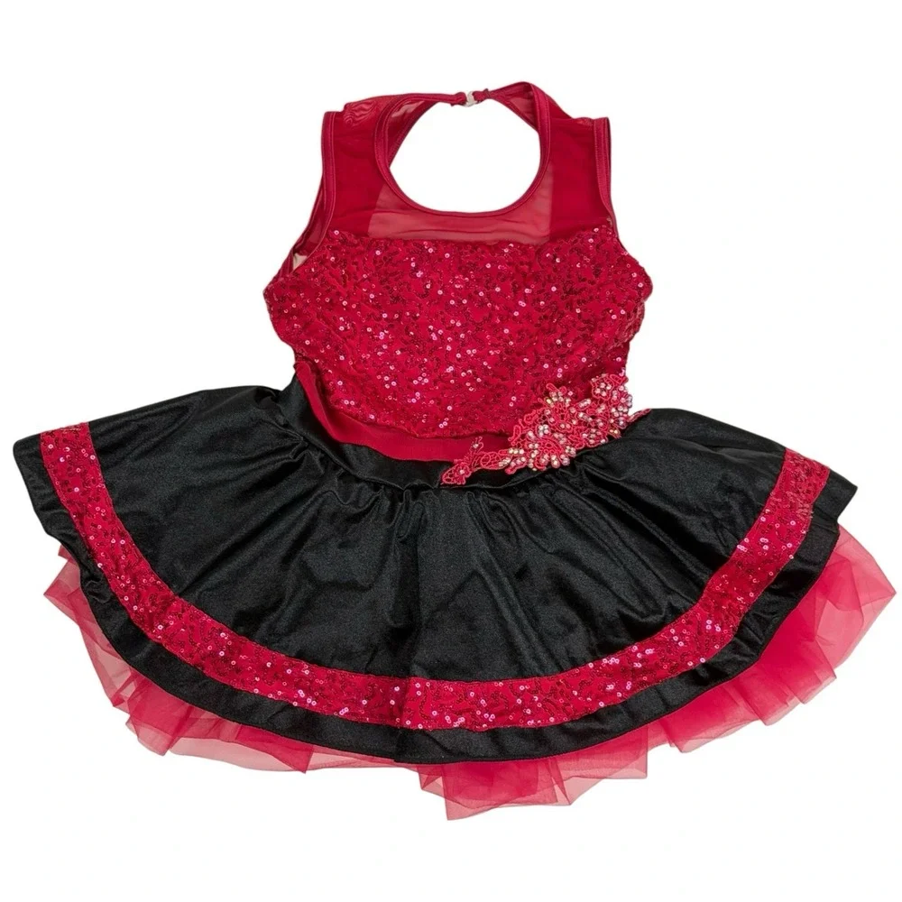 Weismann Medium Child Pink Black Sequin Jazz Dance Costume 